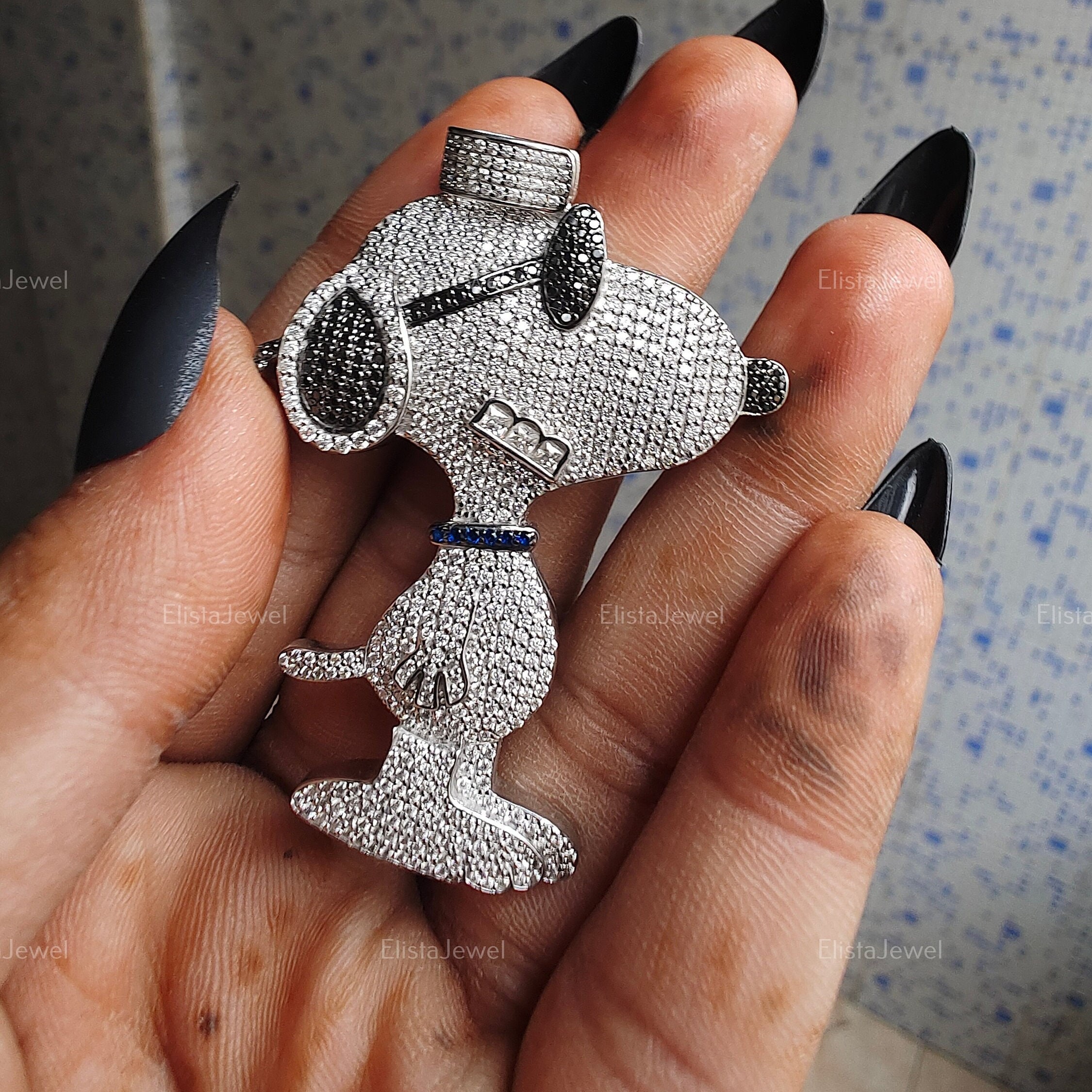 Lab Grown Diamond Snoopy Pendant: 14K White Gold Cartoon Dog - Etsy