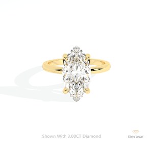 Anillo de compromiso con solitario cultivado en laboratorio de talla marquesa de 3 quilates, anillo CVD de talla marquesa elaborado en oro amarillo sólido de 14 k para mujer, anillo de propuesta para ella.