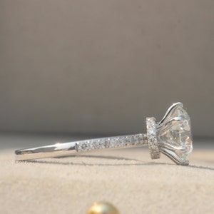 2.45CT Round Lab Diamond Engagement Ring: 18k White Gold Pave Collar Halo