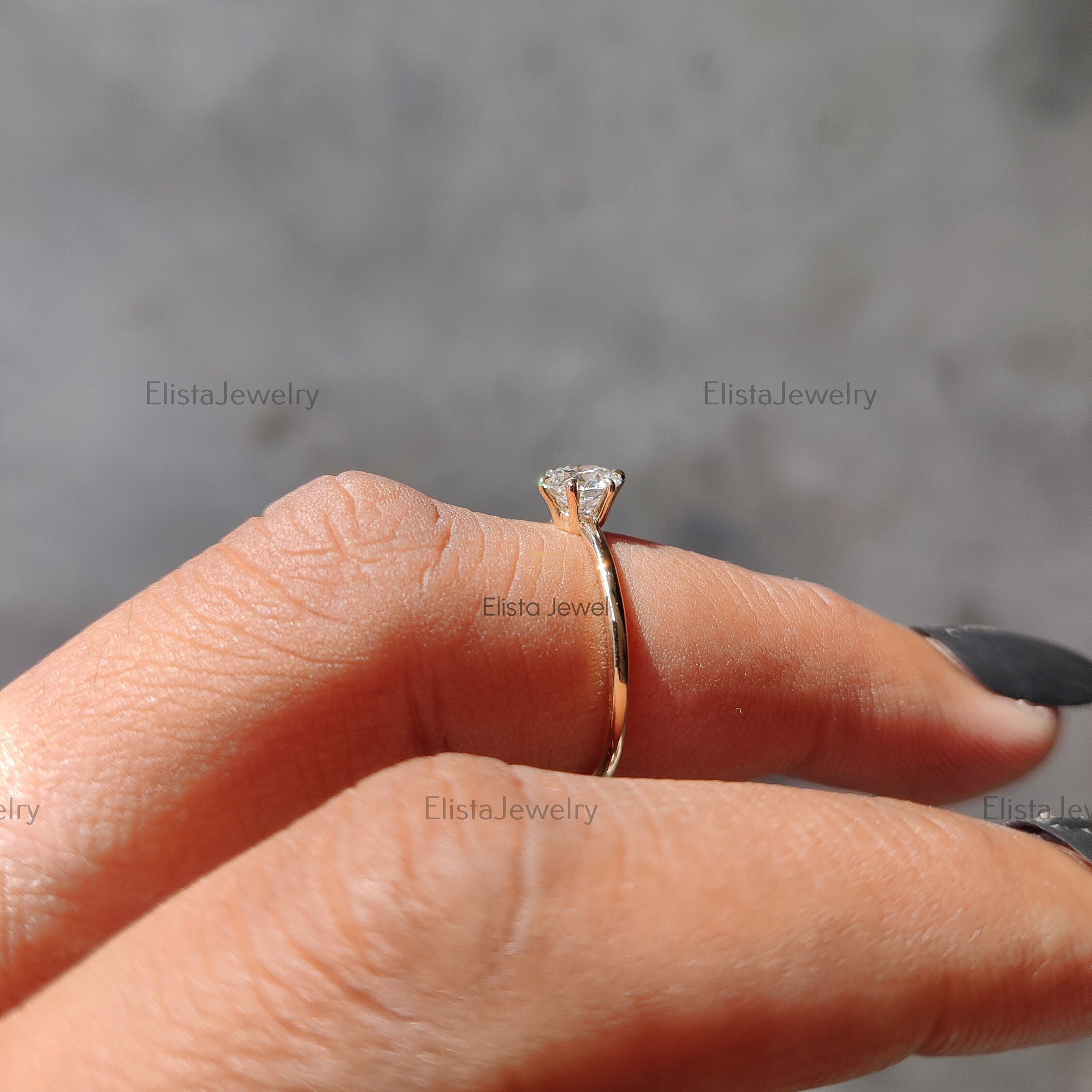 Round Cut Lab Grown Diamond Solitaire Ring, 14K Yellow Gold Wedding ...