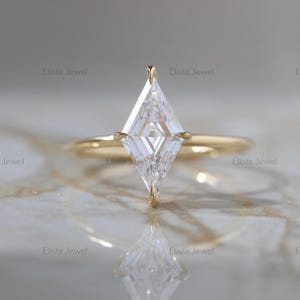 Kite Cut Lab Diamond Engagement Ring: 10K Yellow Gold Solitaire