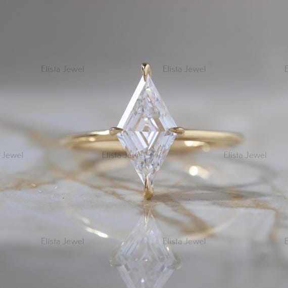 CVD Diamond Ring Kite Cut Lab Engagement: 10K Yellow Gold Solitaire