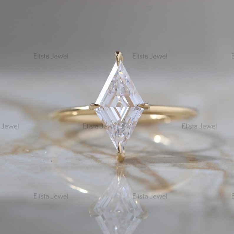 Kite Cut Lab Diamond Engagement Ring: 10K Yellow Gold Solitaire