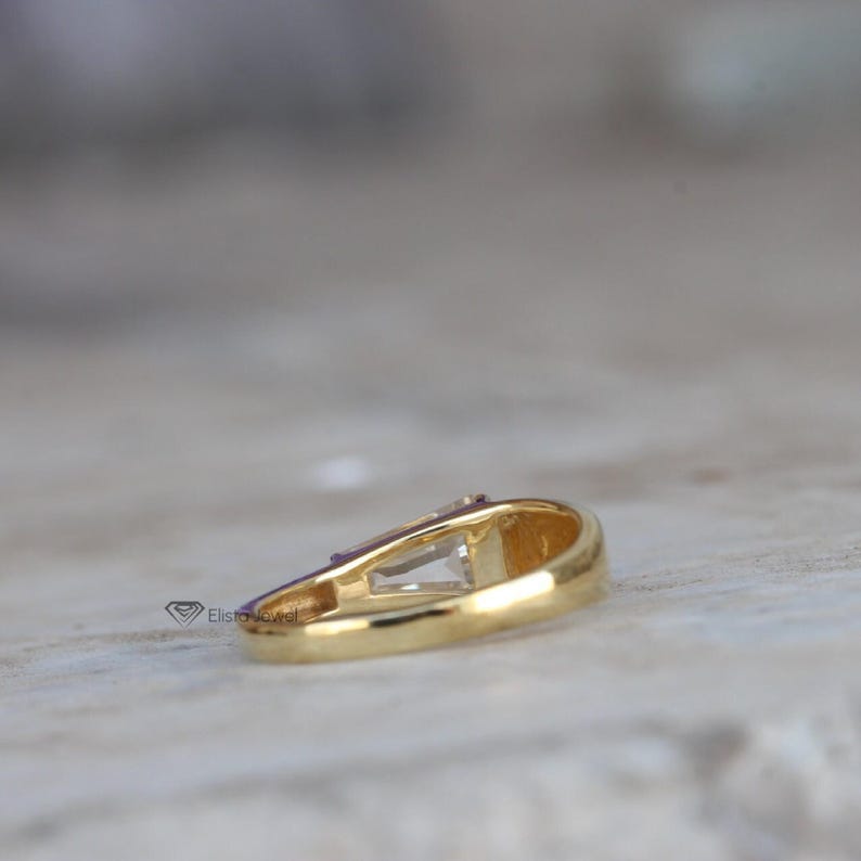 1.10CT Lab Created Tapered Baguette Solitaire 18K Gold Engagement Ring