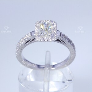 Radiant Cut Ring Lab Grown Diamond Engagement 14K Yellow Gold Halo Wedding Ring