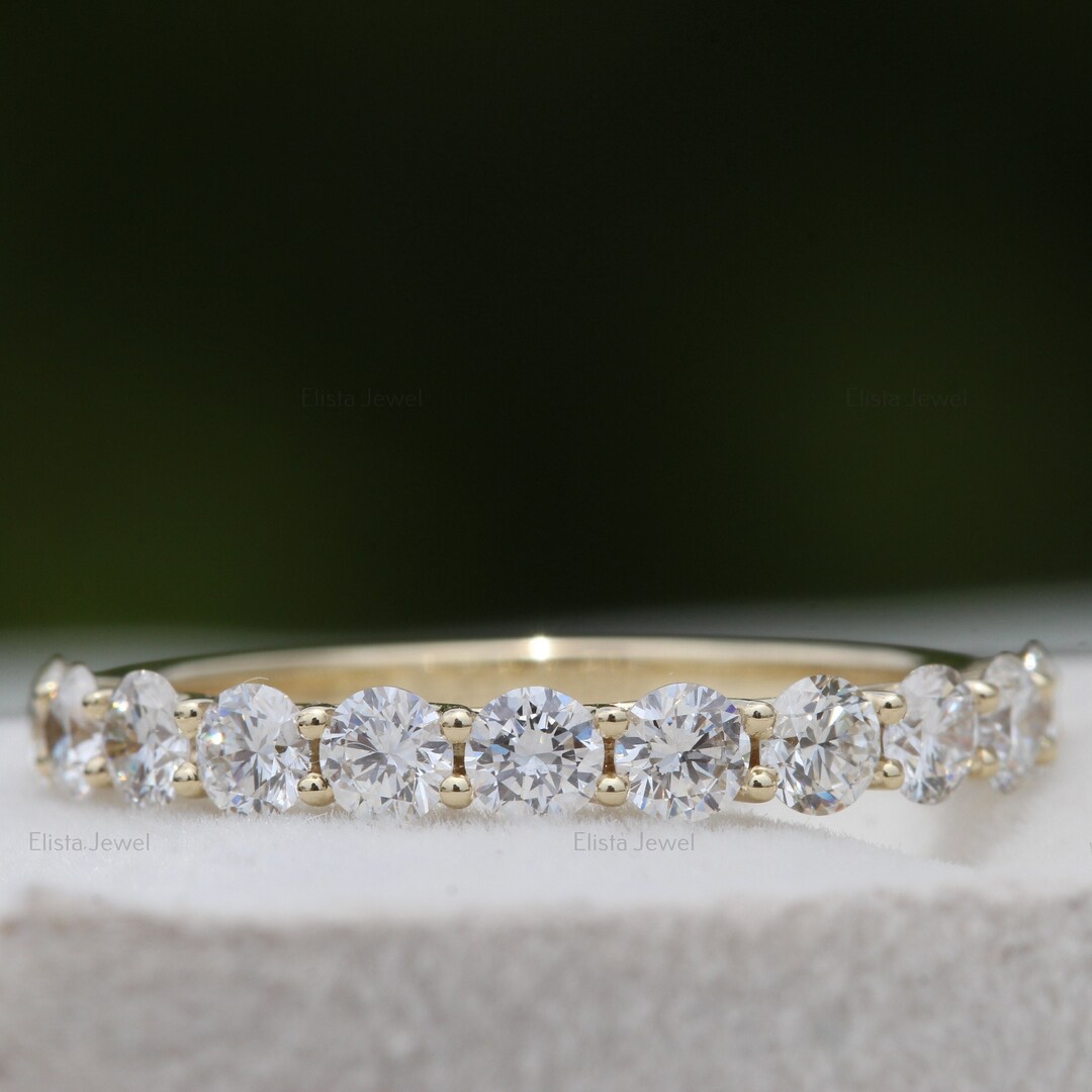 14k Yellow Gold Lab Grown Diamond Wedding Band: Half Eternity Stacking ...