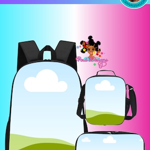 Zaino scolastico Canva Frame Mockup, modello trascina e rilascia, ritorno a scuola, design zaino Mockup, modificabile in Canva, astuccio, borsa per il pranzo