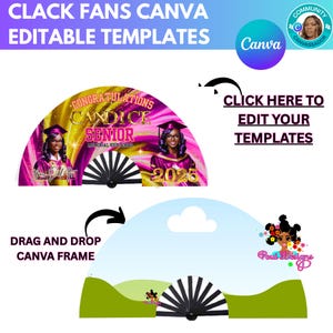 Clack Fan Templates Graduation,Birthday Celebration,Personalized  Design Your Own,Canva Frame  Drag & Drop Grad Fan Template for Sublimation