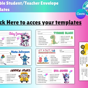 Editable Student Teacher Envelope Templates, in Canva, Back To School Supply,Print Your On Envelope At Home,Kids Envelopes, Edit in Canva