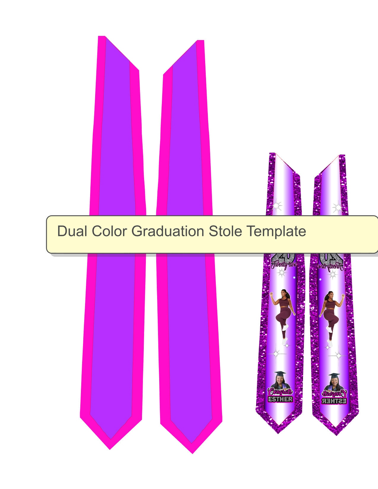 Graduation Stole Templates,dual Color ,SVG, Glitter PNG, College