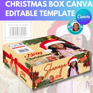 Modèle sur toile modifiable de boîte de Noël, changement de texte, changement de couleurs, ajout d'images, conception numérique personnalisée, pour boîtes personnalisées, boîte design pour ceux que vous aimez