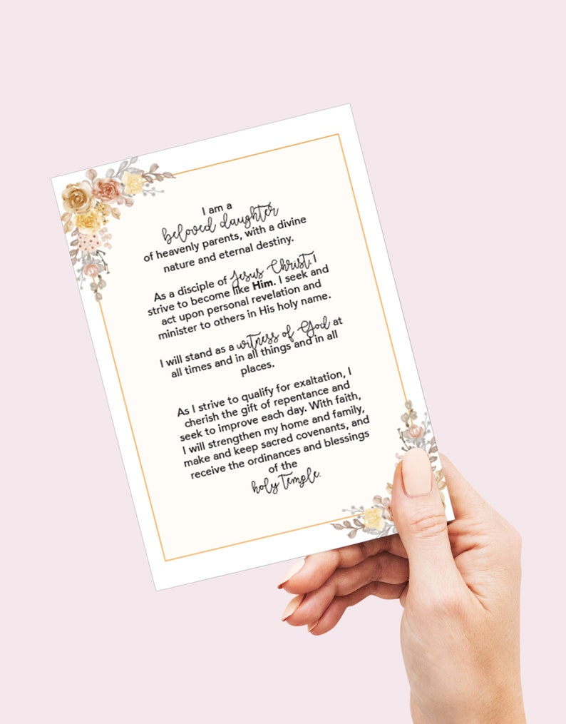 NEW LDS Young Women Theme Printable Instant Download 5x7 and 4x6 Sizes