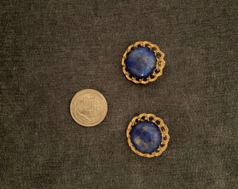 Vintage blue and gold clip on earrings