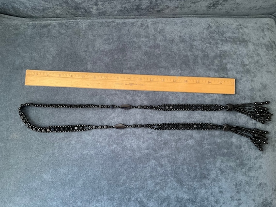 Vintage black beaded necklace - image 1