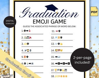 Fun Emoji Graduation Game, College & Highschool Graduation Emoji Game, Trivia Game PDF, Graduation Game for Kids and Adults Digital Download