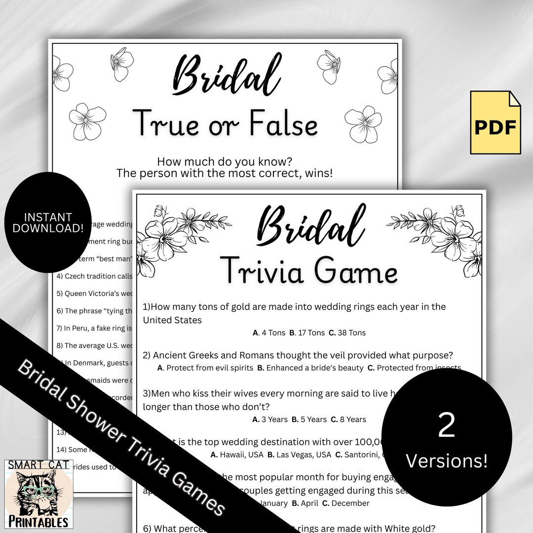 Bridal Shower Riddles Pdf Fun Bridal Shower Games Printable, Bridal Trivia Game, Floral Bridal ...