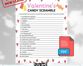 Valentine's Day Candy Word Scramble Game, Fun Kids School Valentine Party Game, Candy Game, Printable, Romantic Valentine Game, Adult, Teens