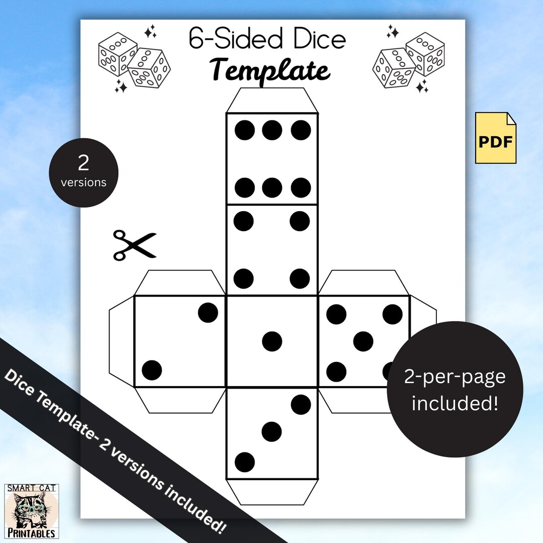 Printable Dice Template PDF Paper Dice Craft DIY Origami Cube Cut 