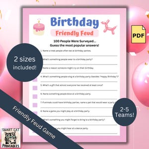 Fun Birthday Friendly Feud Game Printable | Birthday Party Trivia for Kids & Adults | PDF Score Game for 2-5 Players or Teams Party Activity