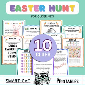 Druckbare Indoor-Ostern-Schatzsuche für ältere Kinder, Oster-Schnitzeljagd-Ostern-Hinweise, Oster-Fluchtraum-Puzzle-Spiel für Kinder