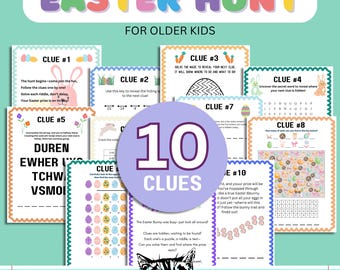 Printable Indoor Easter Treasure Hunt For Older Kids, Easter Scavenger Treasure Hunt Easter Clues, Children's Easter Escape Room Puzzle Game