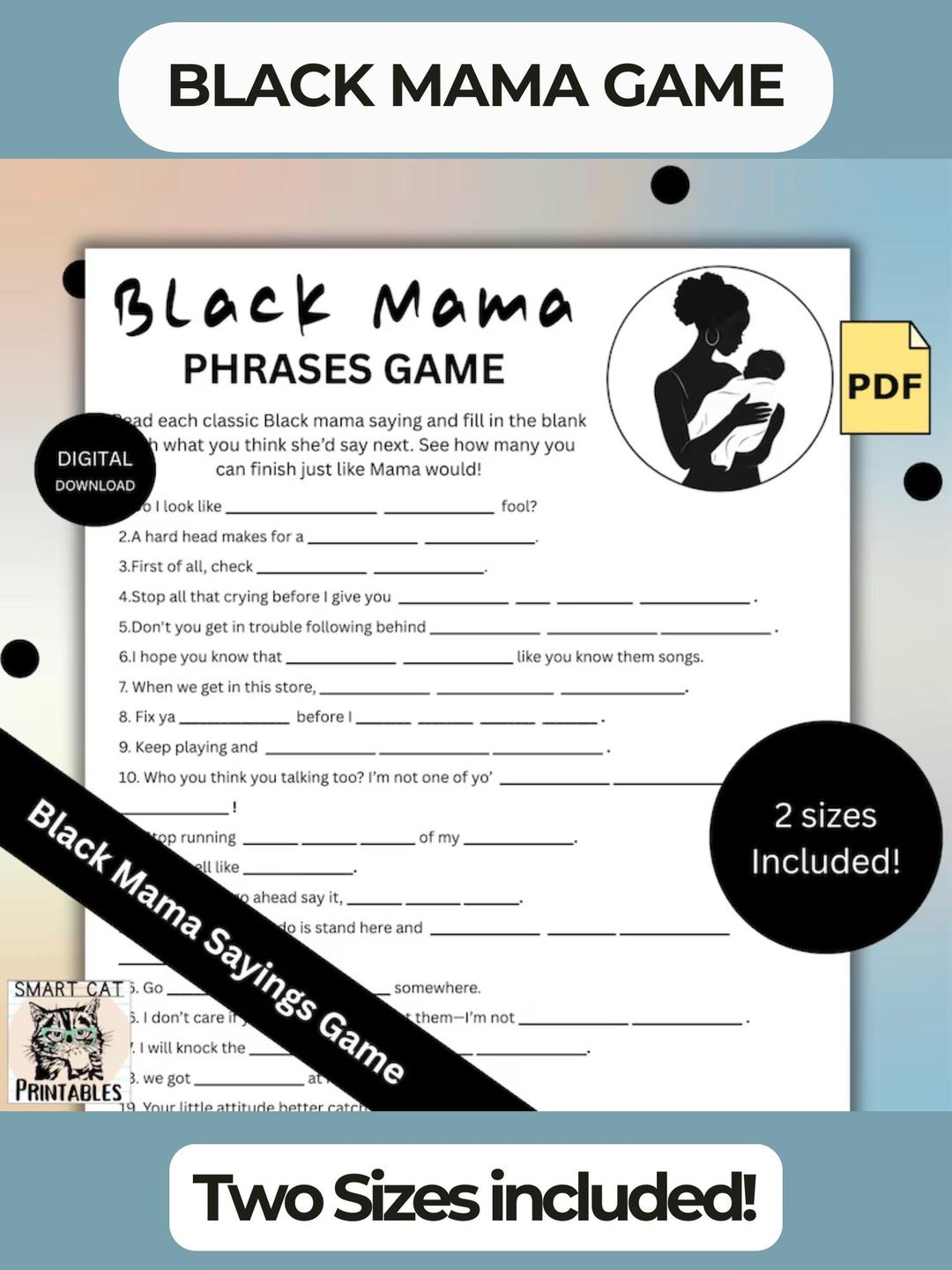 Fun Black Mama Sayings Game Printable, Funny Baby Shower Game for Black ...