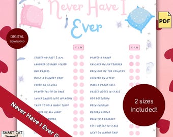 Fun Never Have I Ever Slumber Party Game for Kids, Sleepover Party Activities, Ages 8-14 Girls Sleepover Games, Kids Birthday Printable Game