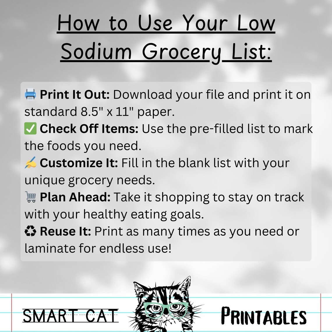 Low Sodium Grocery List PDF Printable, Low Sodium Food Diet List Digital Download, Diabetic List ...