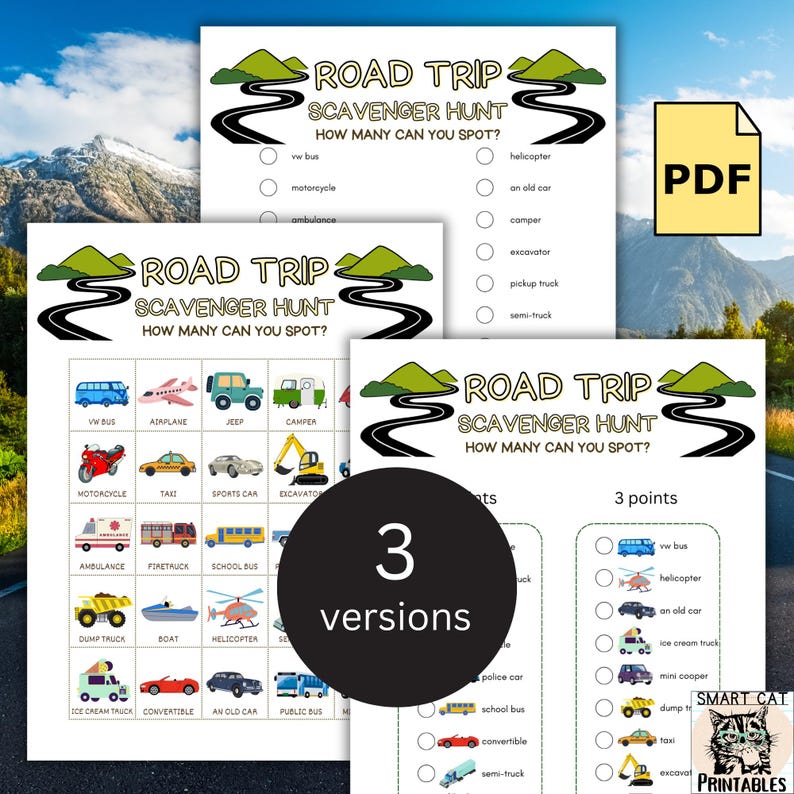 Run Road Trip Scavenger Hunt for Kids, Car Ride Game Printable, Road ...