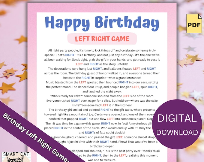 Left Right Birthday Game for Girls, Fun Pink Party Game Printable, Pass ...