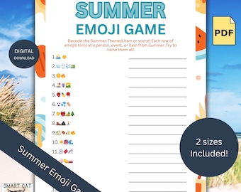 Fun Summer themed Emoji Game Printable, Fun Party Activity for Kids & Adults, Instant Download, Beach BBQ Pool Camp Guessing Game Sheet PDF