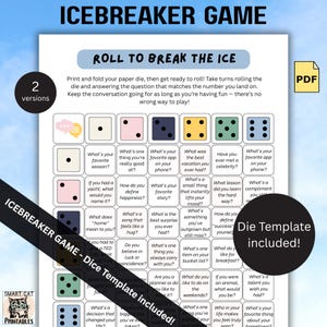 Printable Icebreaker PDF Game, Team Building Game,  Roll & Tell Game, Table Talk Dice, Getting to Know You Game, Date Icebreaker Questions