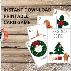 Jeux de Noël à imprimer pour la famille, pêcher au poisson de Noël, cartes à jouer numériques, jeux de famille, jeu imprimable amusant pour enfants, à imprimer à la maison