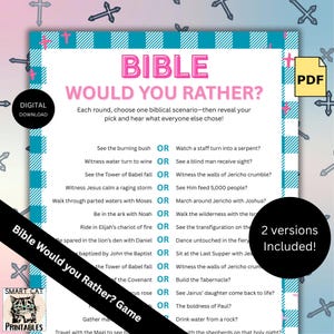 Bible Would You Rather Game Printable Fun for Kids & Adults, Sunday School, Youth Group games, Women’s Ministry Game, Church Activity PDF