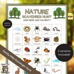 Fun Nature Scavenger Hunt for Kids, Ages 6-14 Printable Outdoor Nature Scavenger Hunt, Hike Activity, Family Nature Walk Activity Game PDF