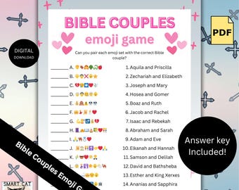 Fun Bible Couples Christian Emoji Game Printable, Kids Bible Study PDF Game, Pictionary Church, Women&#39;s Ministry  Christian Games for Adults