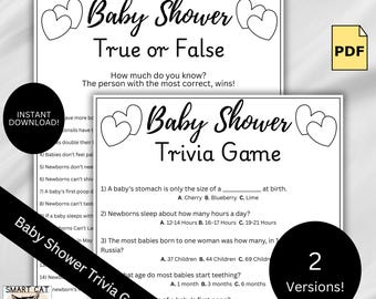 Fun Baby Shower Trivia Game Printable, Boho Minimalist Baby Quiz for all ages, Couples Baby Shower, Baby Facts Quiz, Instant Download PDF