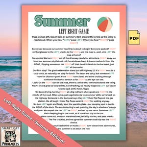 Fun Summer Left Right Game, Family Summer Left Right Poem Gift Exchange, Game Pass the Prize,  Kids Summer Game, Summer Activities Printable