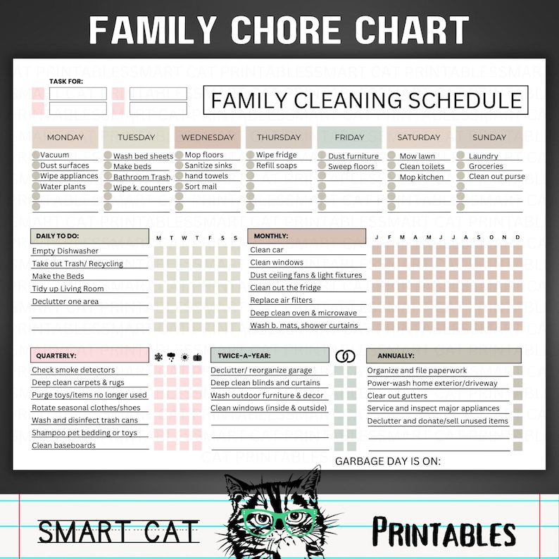 Printable Family Cleaning Planner, Cleaning Checklist Daily Monthly ...