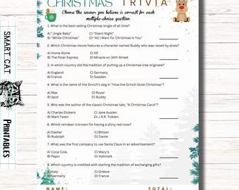 Christmas Trivia Game, Printable Holiday Party Game For Kids & Adults, Classroom Office Party Activity, Fun Xmas Quiz with Answers, Digital