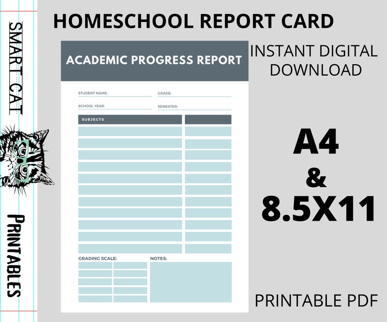 Homeschool Report Card Progress Report Teacher Record Keeping Printable