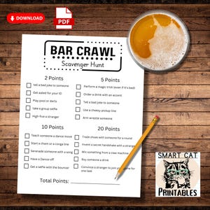 Bar Crawl Scavenger Hunt, Printable Bar Hopping Game for Birthday, Bar Scavenger Hunt for Adults, Ladies Night Bar Crawl Game Bachelor Party