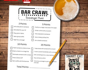 Bar Crawl Scavenger Hunt, Printable Bar Hopping Game for Birthday, Bar Scavenger Hunt for Adults, Ladies Night Bar Crawl Game Bachelor Party