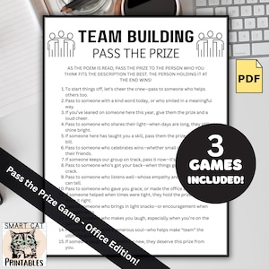 Fun Team Building Office Game Printable, 3 PASS THE PRIZE Games included, Coworkers Fun Work Party Activity, Office Happy Hour Game pdf