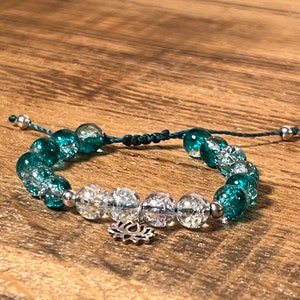 Cracked Glass and 925 Silver Bracelet with Lotus Flower Charm