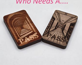 Funny Wooden Hall Pass Set | Cherry & Walnut Engraved Pair | Adult Humor Gift for Couples