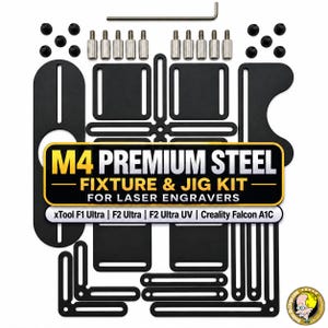 以下が含まれることがあります： xTool F1 Ultra、F2 Ultra、F2 Ultra UV、Creality Falcon A1Cに対応した、黒色のM4プレミアムスチール製フィクスチャおよびジグキット。セットには、様々な黒色の金属プレート、スロット付きコンポーネント、小さなネジ、L字型の六角レンチが含まれています。