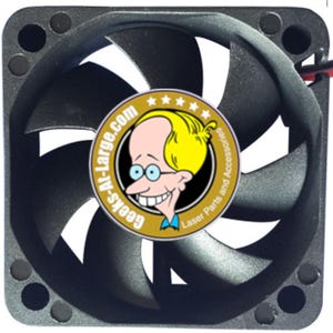 May include: A black computer fan with curved blades and a square frame. The center features a circular logo with a cartoon character and the text "Geeks-At-Large.com Laser Parts and Accessories."