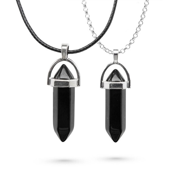 Natural Black Obsidian Crystal Necklace | Hexagonal Crystal Necklace | Gift for Her and Him