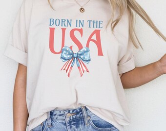Comfort Colors Made in the USA American Flag Coquette Shirt - 4th of July Shirt - Coquette Bow - America - USA - Women's Patriotic Shirt
